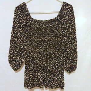 Studio B By Bobeau Black Floral Smocked Top M Cottagecore Romantic Feminine Boho